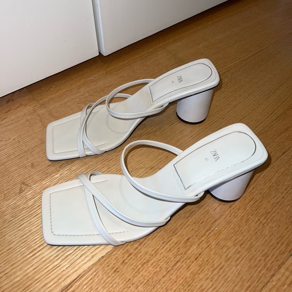 Zara Strappy Block Heel Sandals (cream)